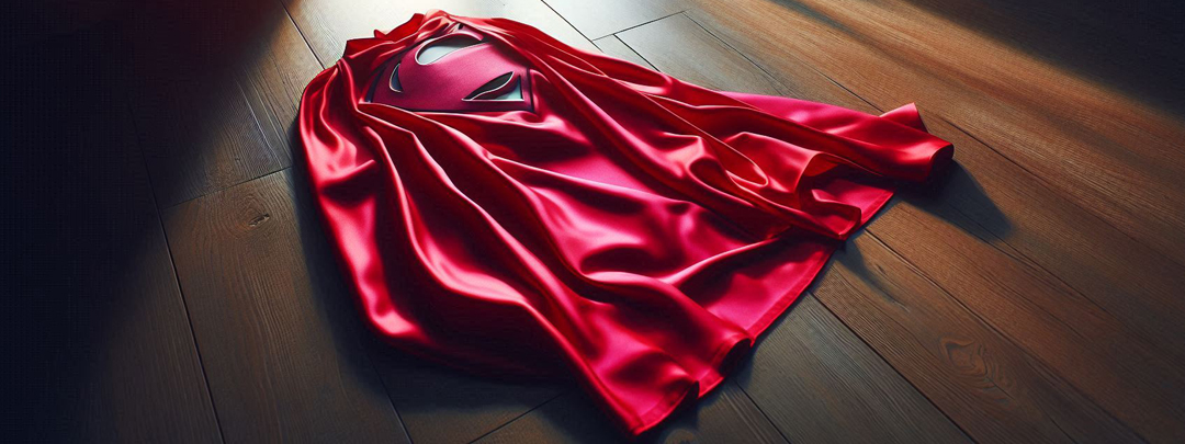 Red Cape Lying on the Floor Red superhero cape lying flat on a wooden floor